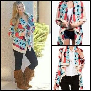 Anthropologie Moon Collection Aztec Drape Cardigan Size Small